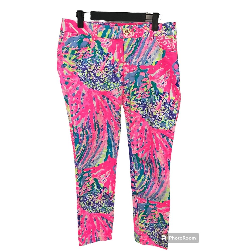Lilly Pulitzer Women Size 4 Callahan Chino Pink Purple Rainbow Soleil Pants N
